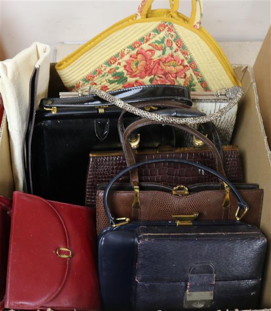 A collection of 1940s and later skin handbags